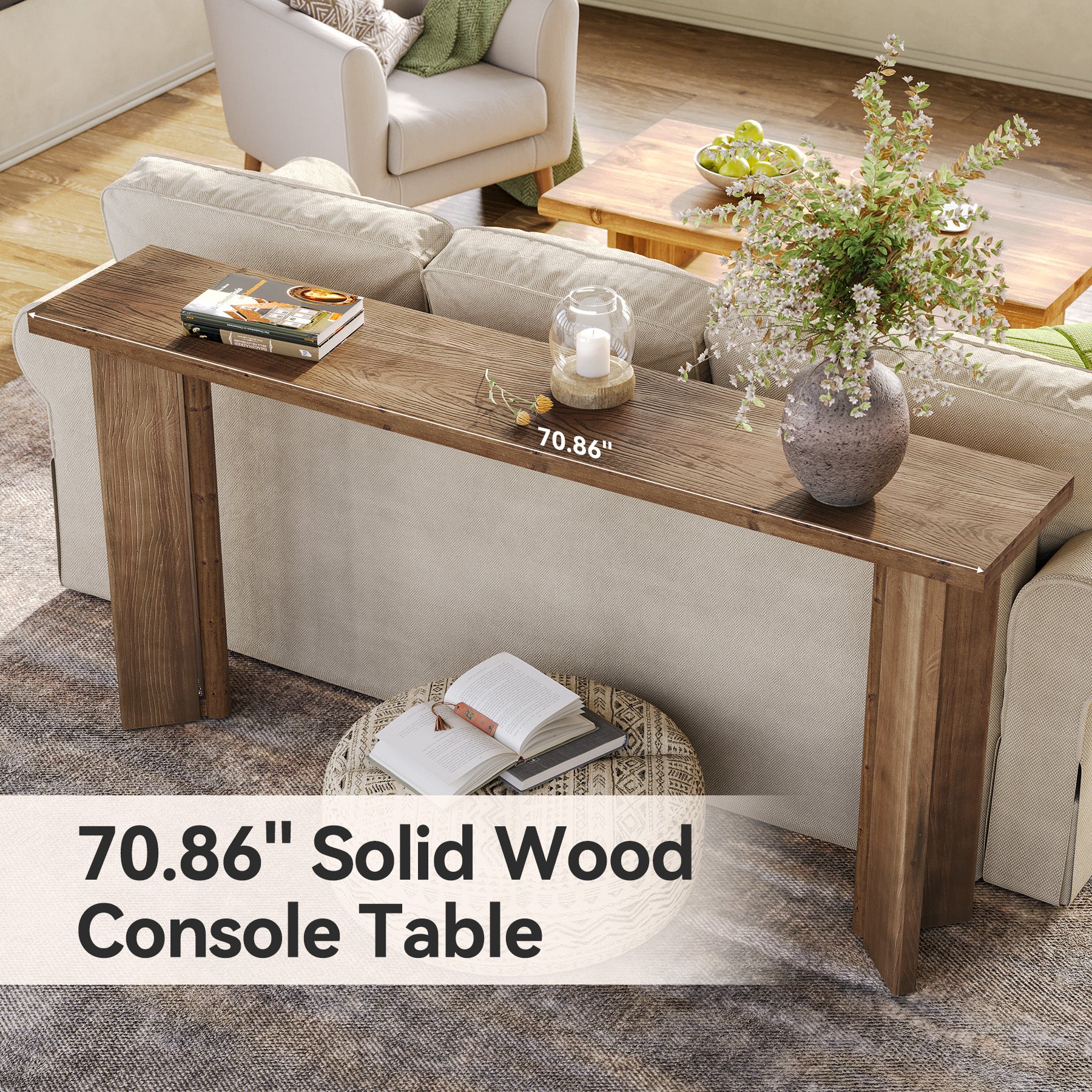 70.9" Console Table, Solid Wood Sofa Table Entryway Foyer Table