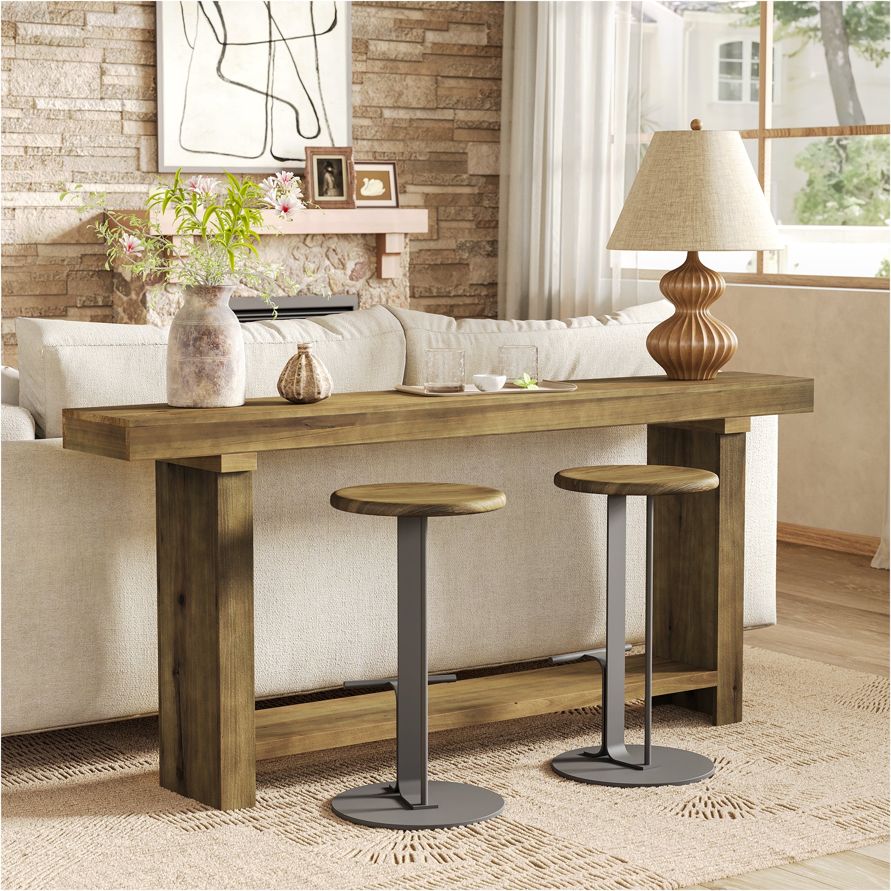 Sofa Table Counter Height Entry Table Powell Samuel Bar Height Wood And  Metal Indoor Console Table, Dark