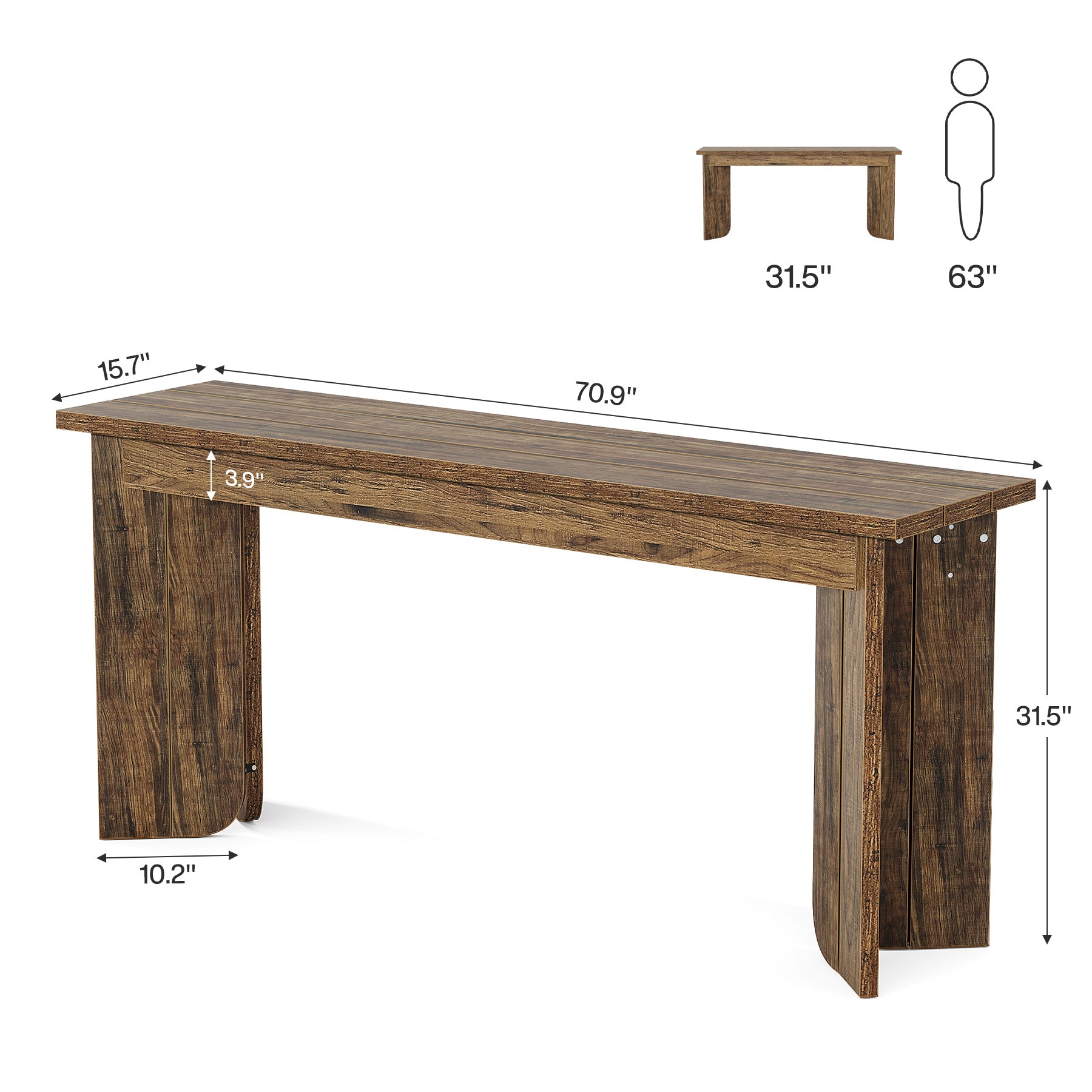 70.9" Console Table, Wood Sofa Table Hallway Table with Double Pedestal