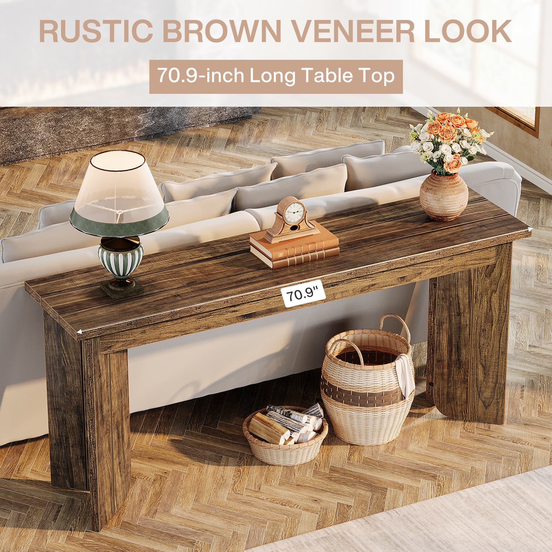 70.9" Console Table, Wood Sofa Table Hallway Table with Double Pedestal