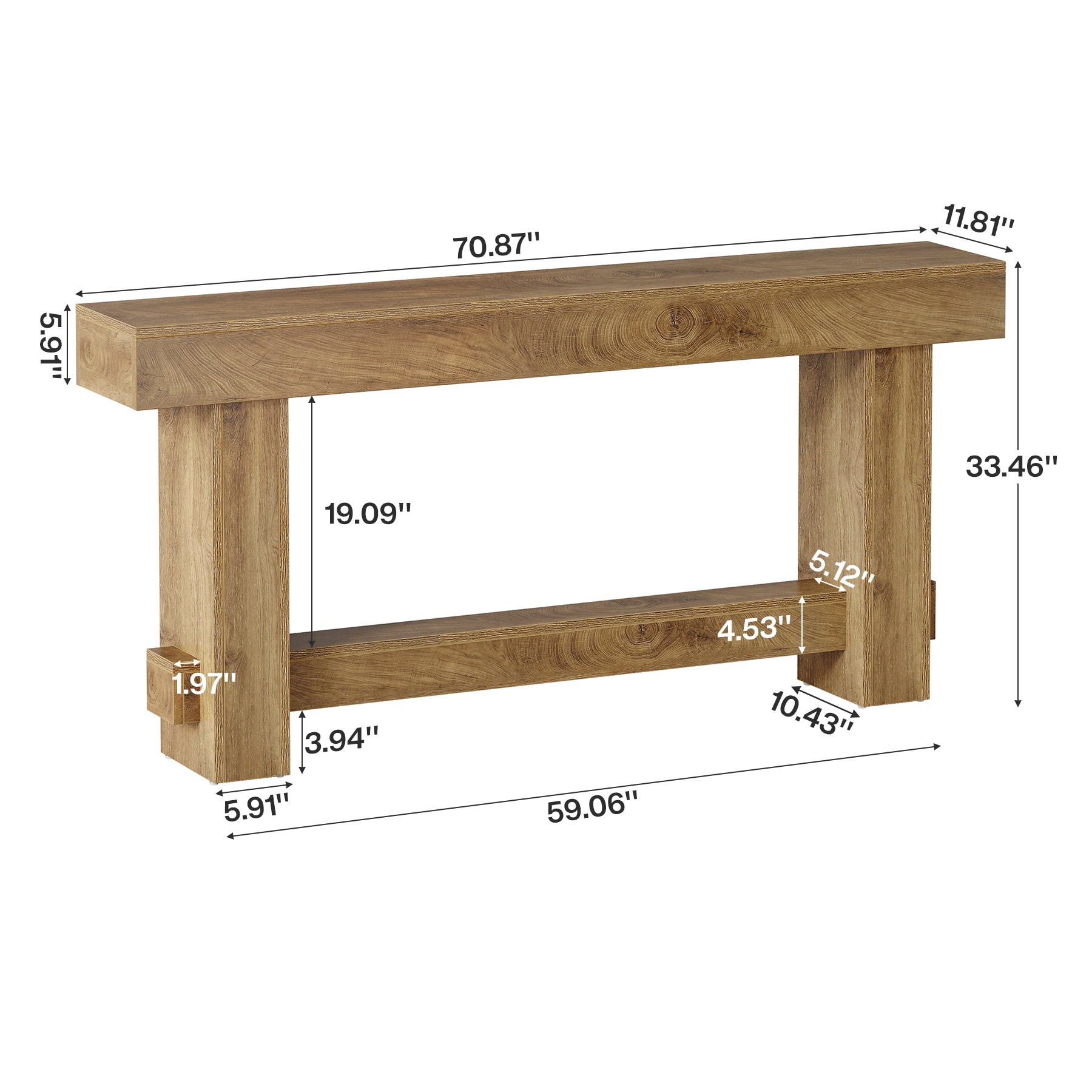 70.9" Console Table, Wooden Farmhouse Sofa Table Hallway Table