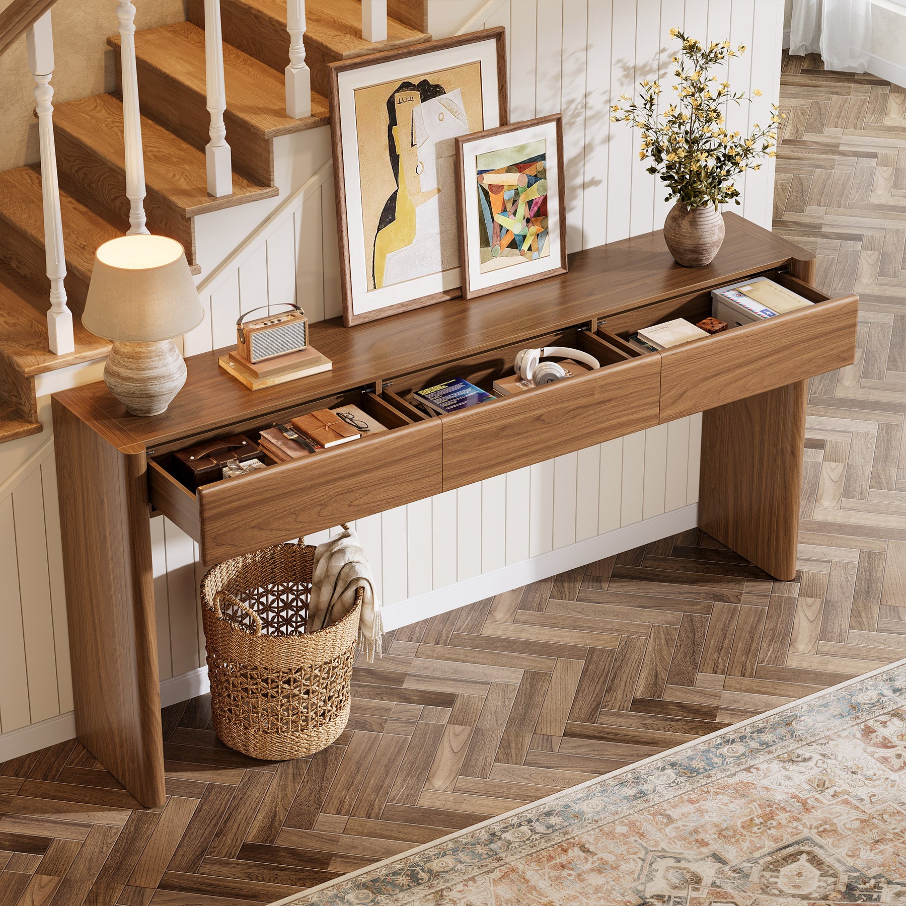 70.9" Console Table, Wooden Sofa Entryway Table with 3 Drawers