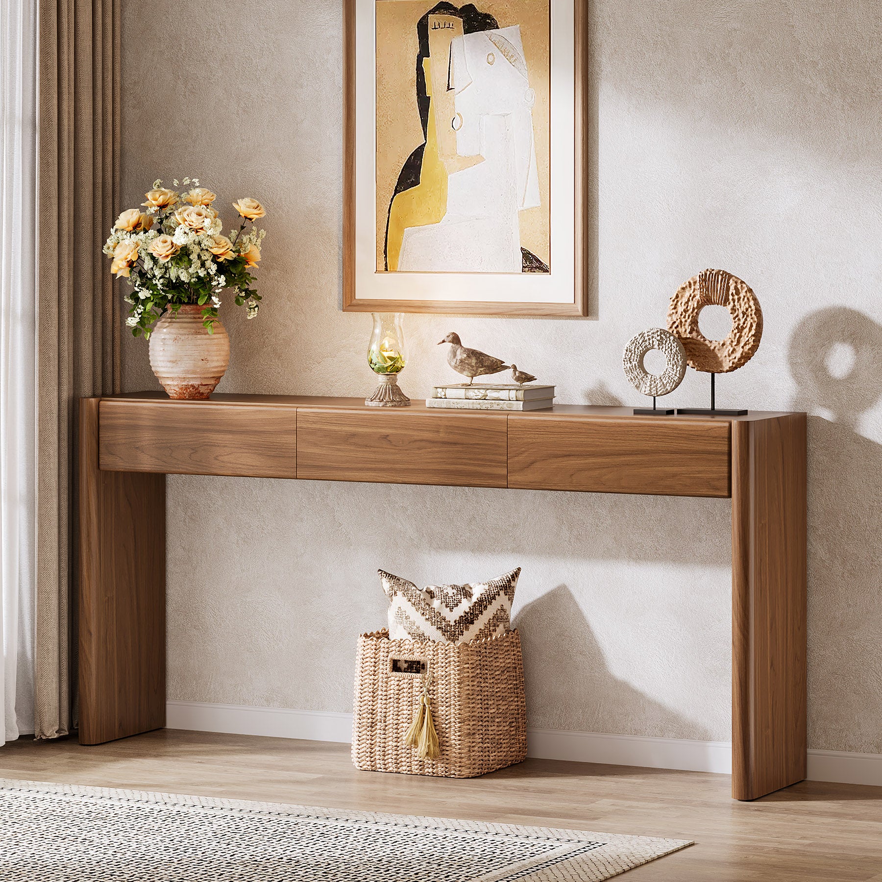 70.9" Console Table, Wooden Sofa Entryway Table with 3 Drawers