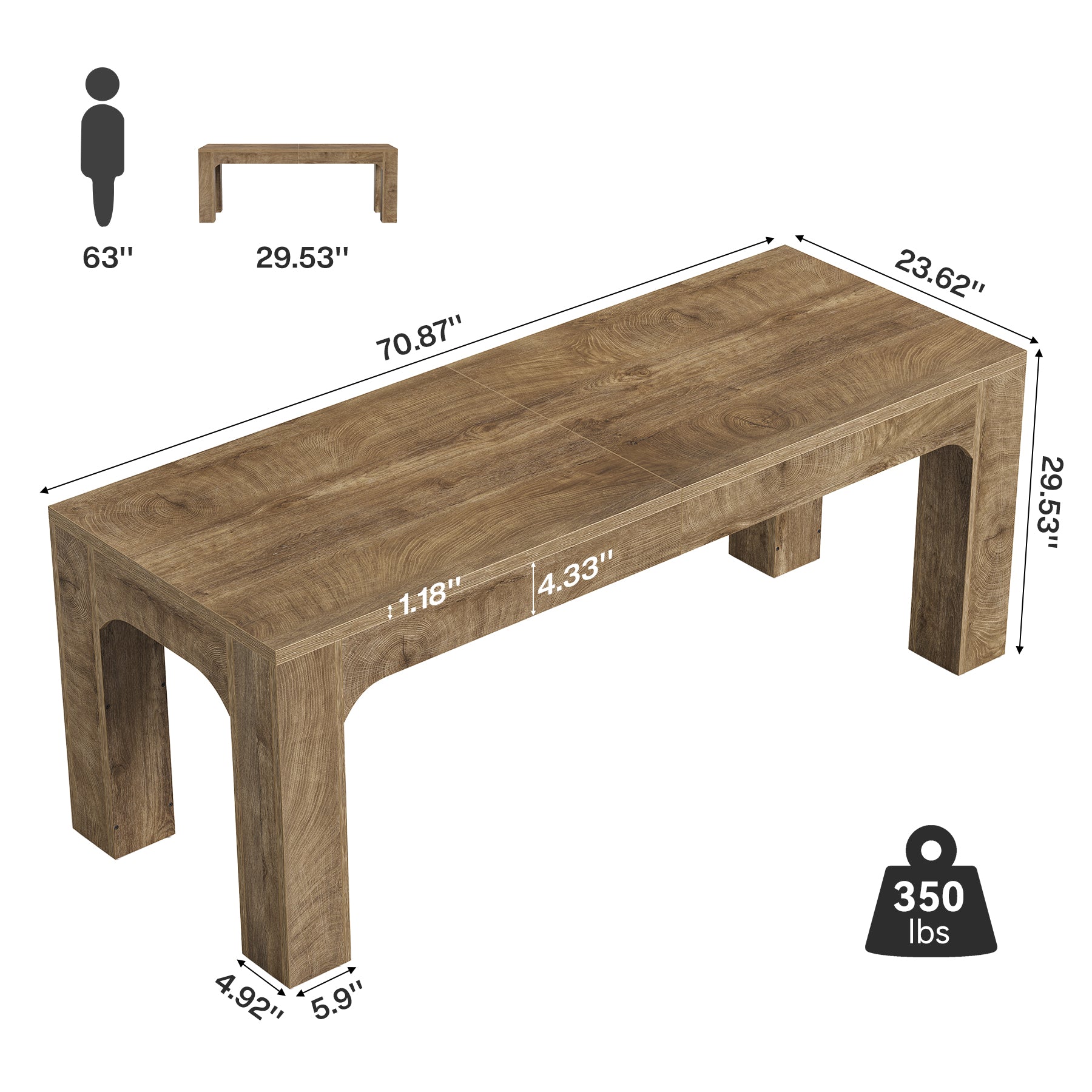 70.9" Farmhouse Dining Table,  Rectangular Kitchen Table with Heavy Duty Legs