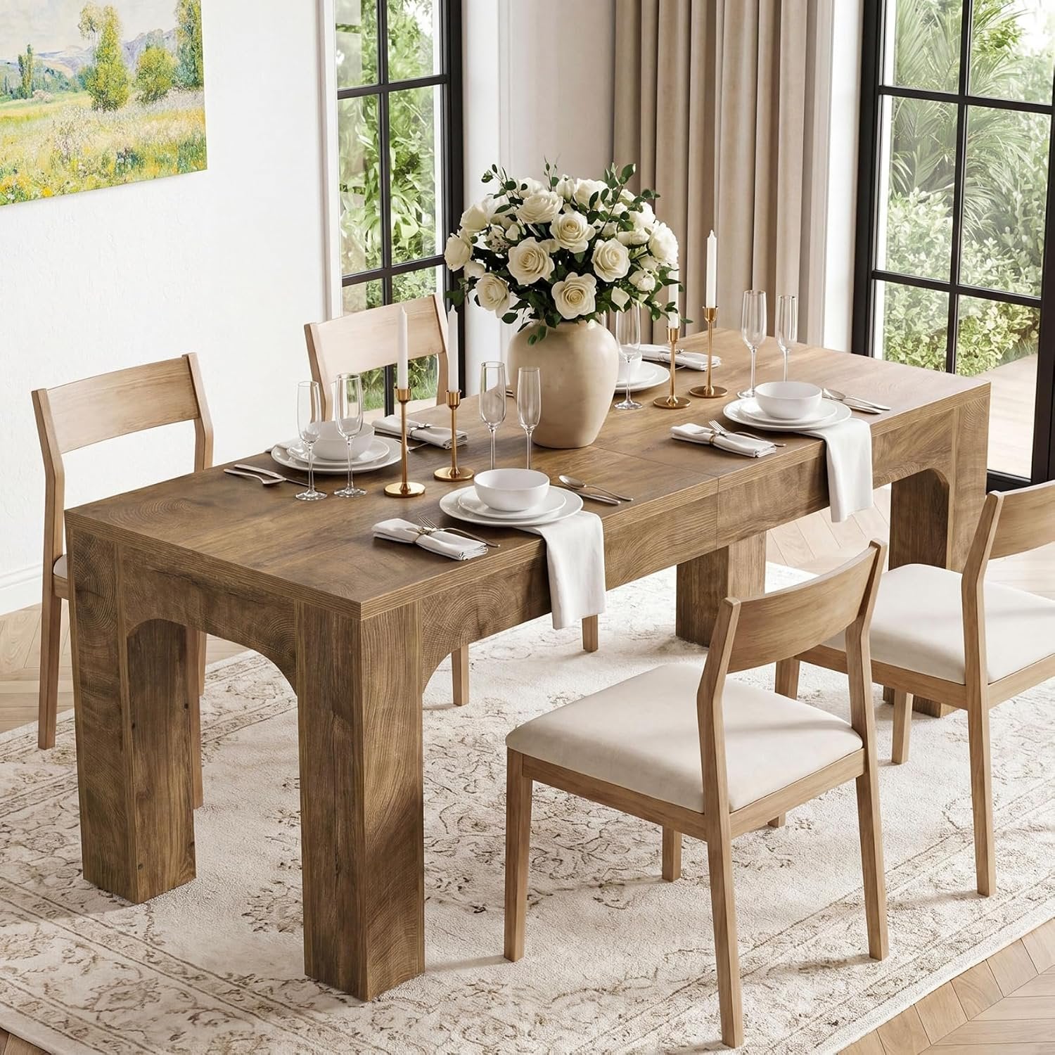 70.9" Farmhouse Dining Table,  Rectangular Kitchen Table with Heavy Duty Legs