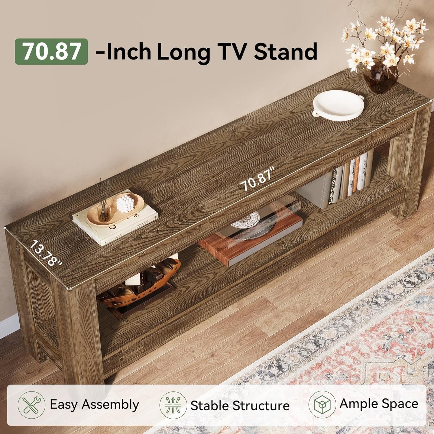 70.9" Farmhouse TV Stand, Wood Entertainment Center for 65/70/80/85-Inch TVs