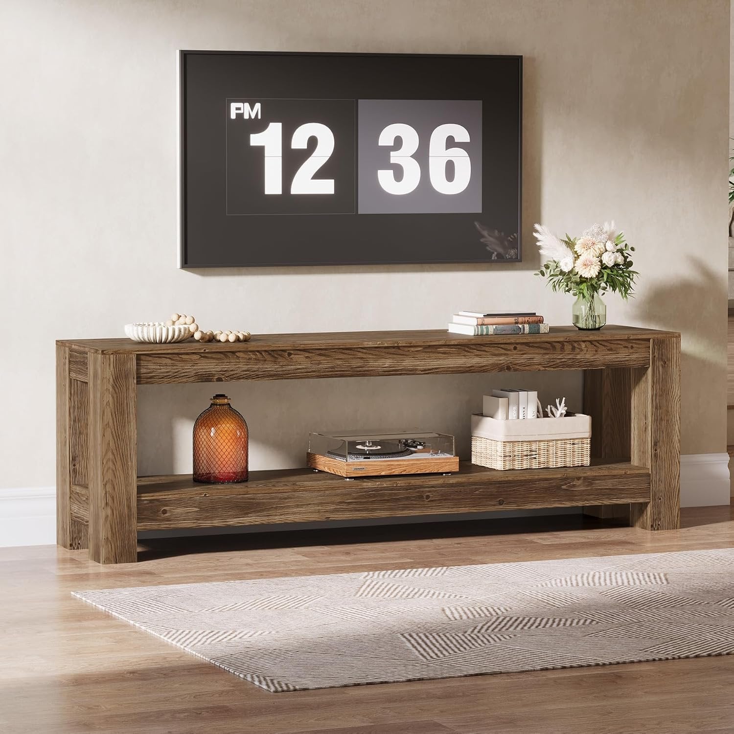 70.9" Farmhouse TV Stand, Wood Entertainment Center for 65/70/80/85-Inch TVs