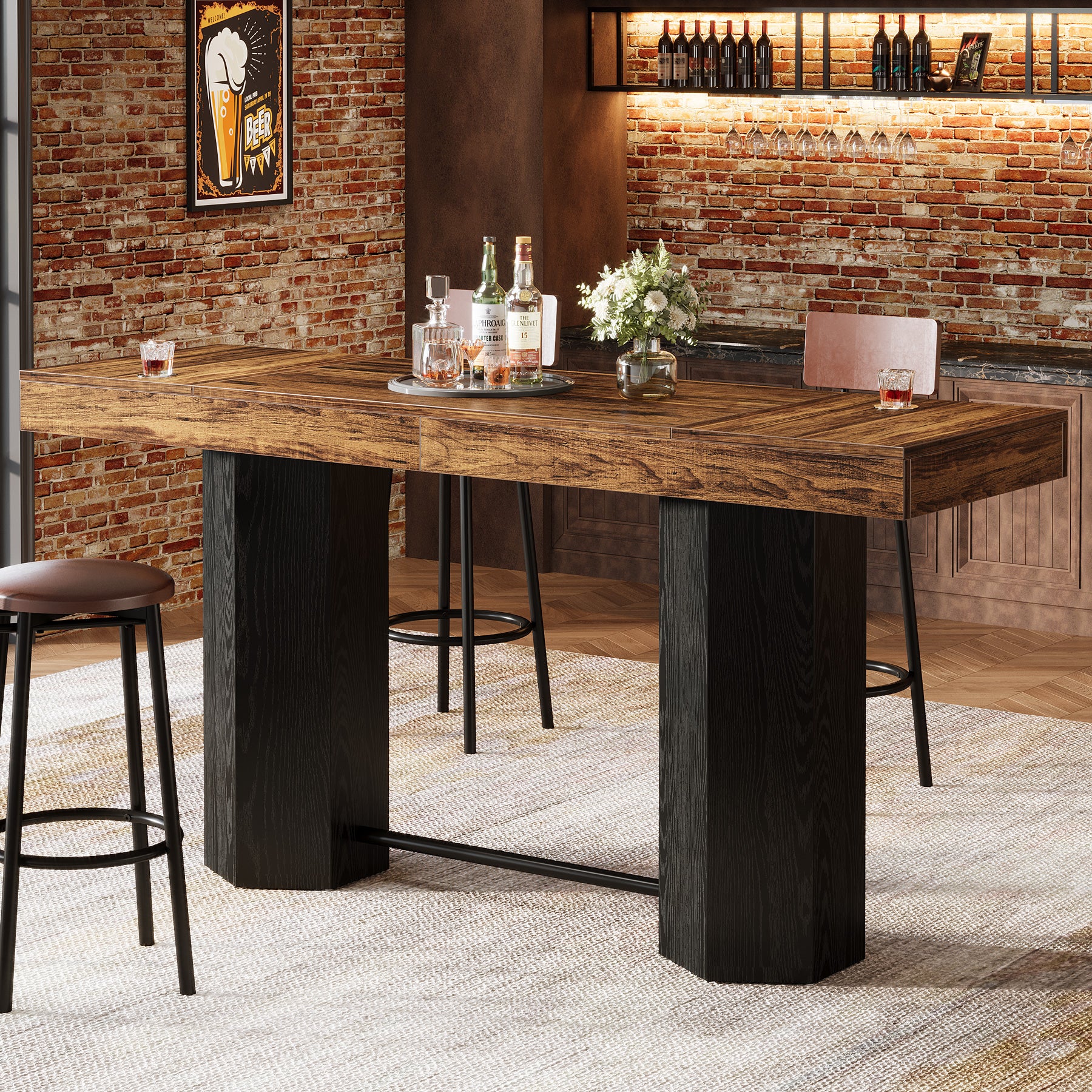 70.9" Home Bar Table, Counter Height Pub Table with Sturdy Base