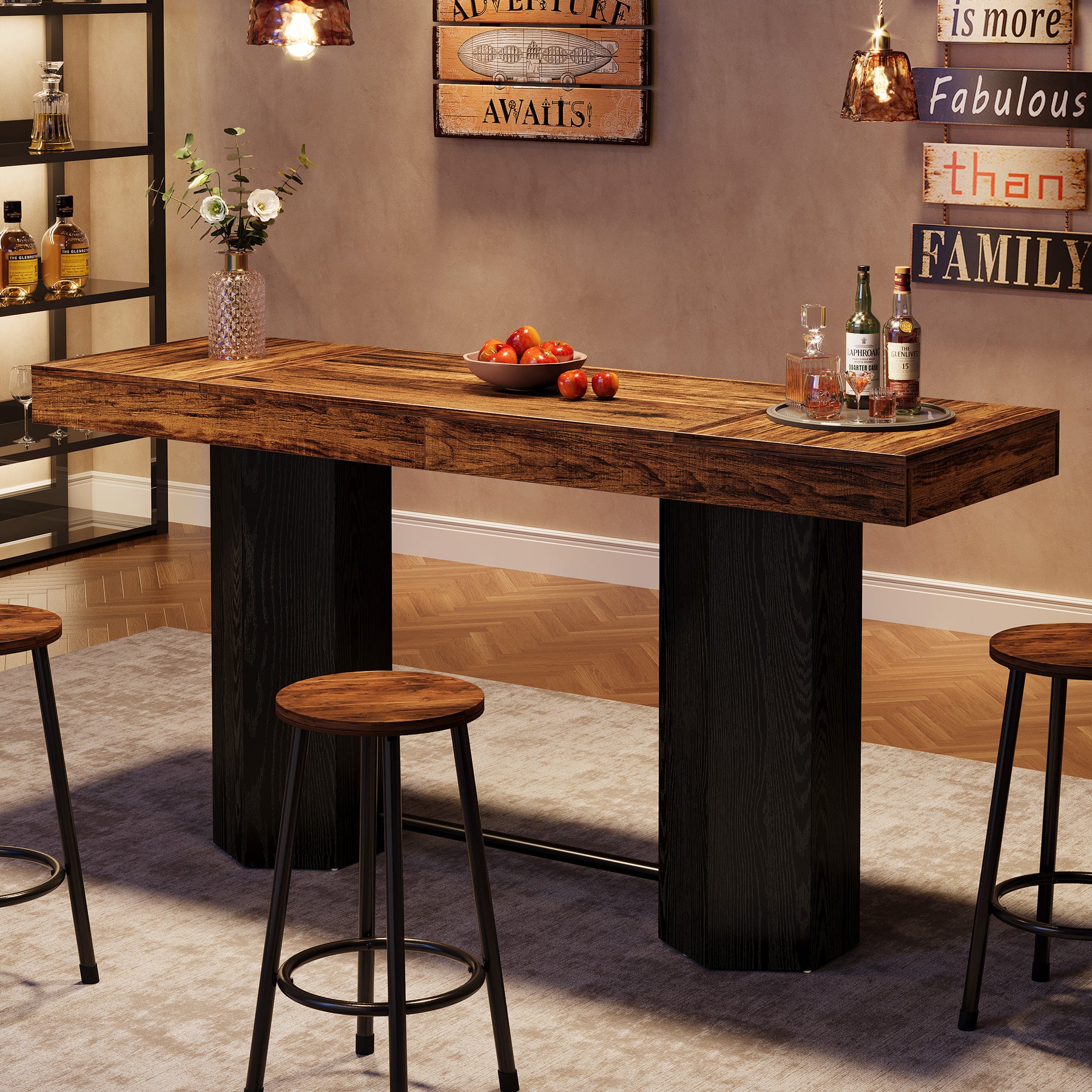 70.9" Home Bar Table, Counter Height Pub Table with Sturdy Base