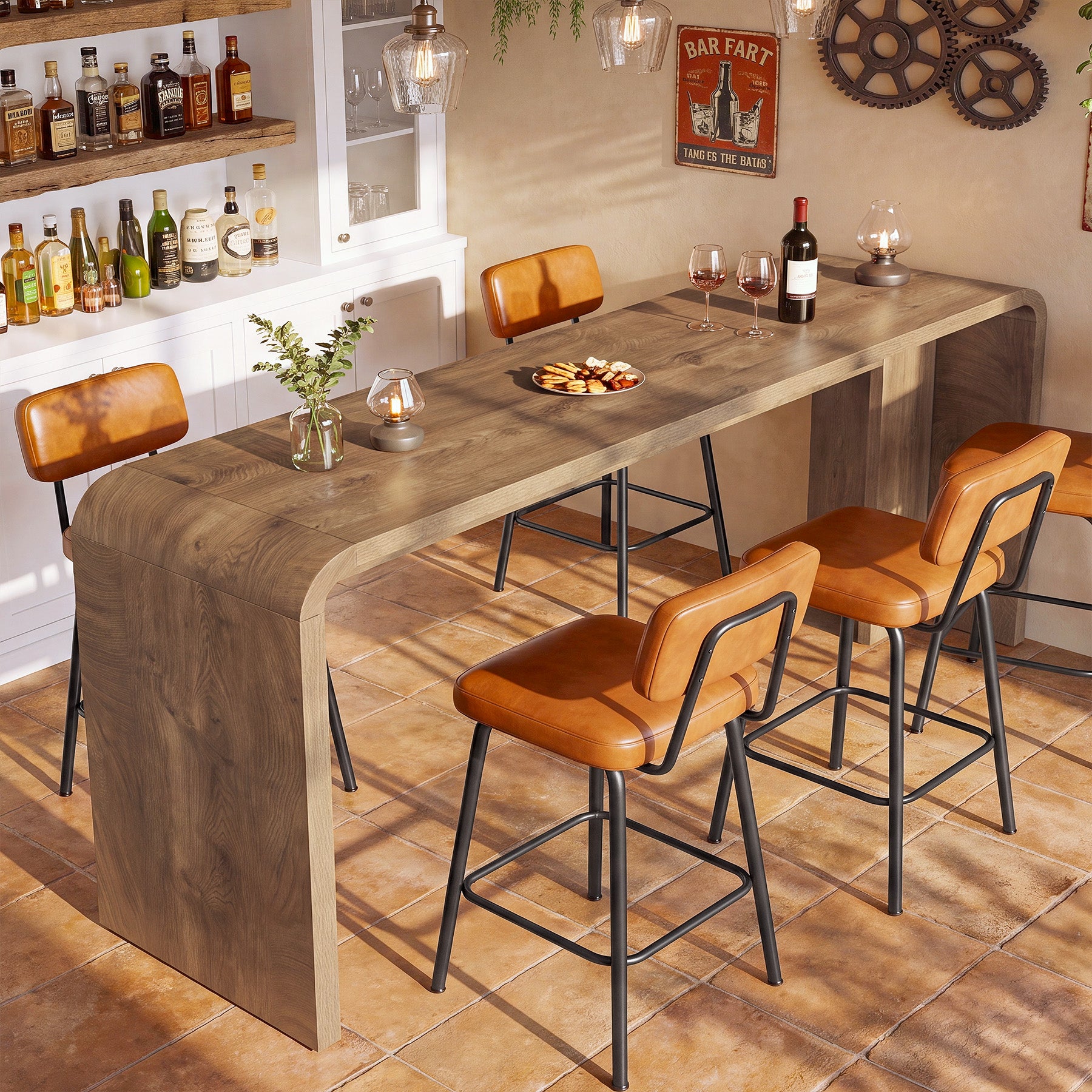 70.9" Long Bar Table, Narrow Counter Height Pub Table with Curved U-Shaped Base