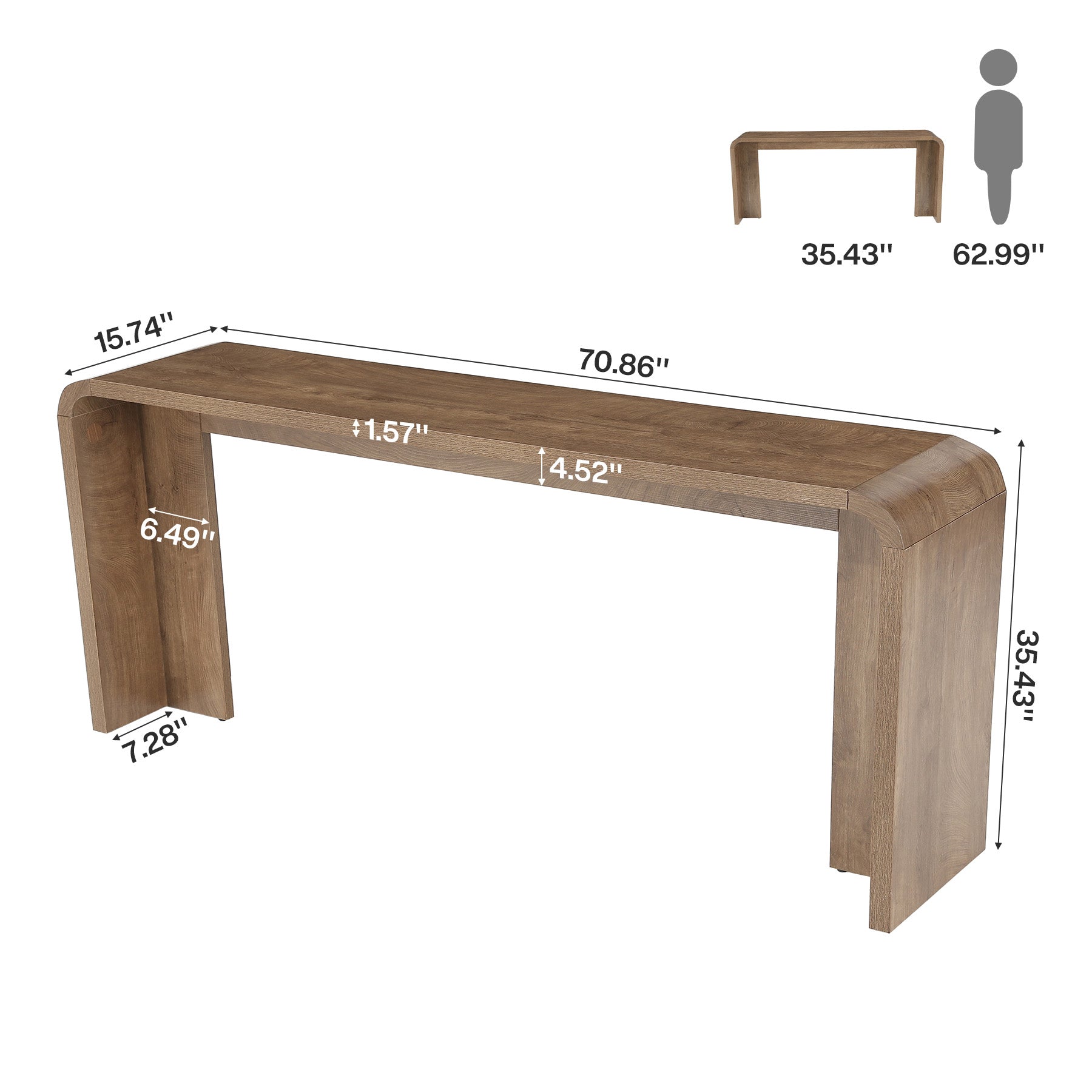 70.9" Long Bar Table, Narrow Counter Height Pub Table with Curved U-Shaped Base
