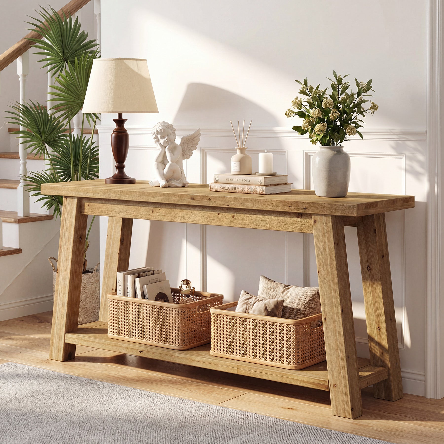70.9" Solid Wood Console Table, Farmhouse Entryway Table for Living Room