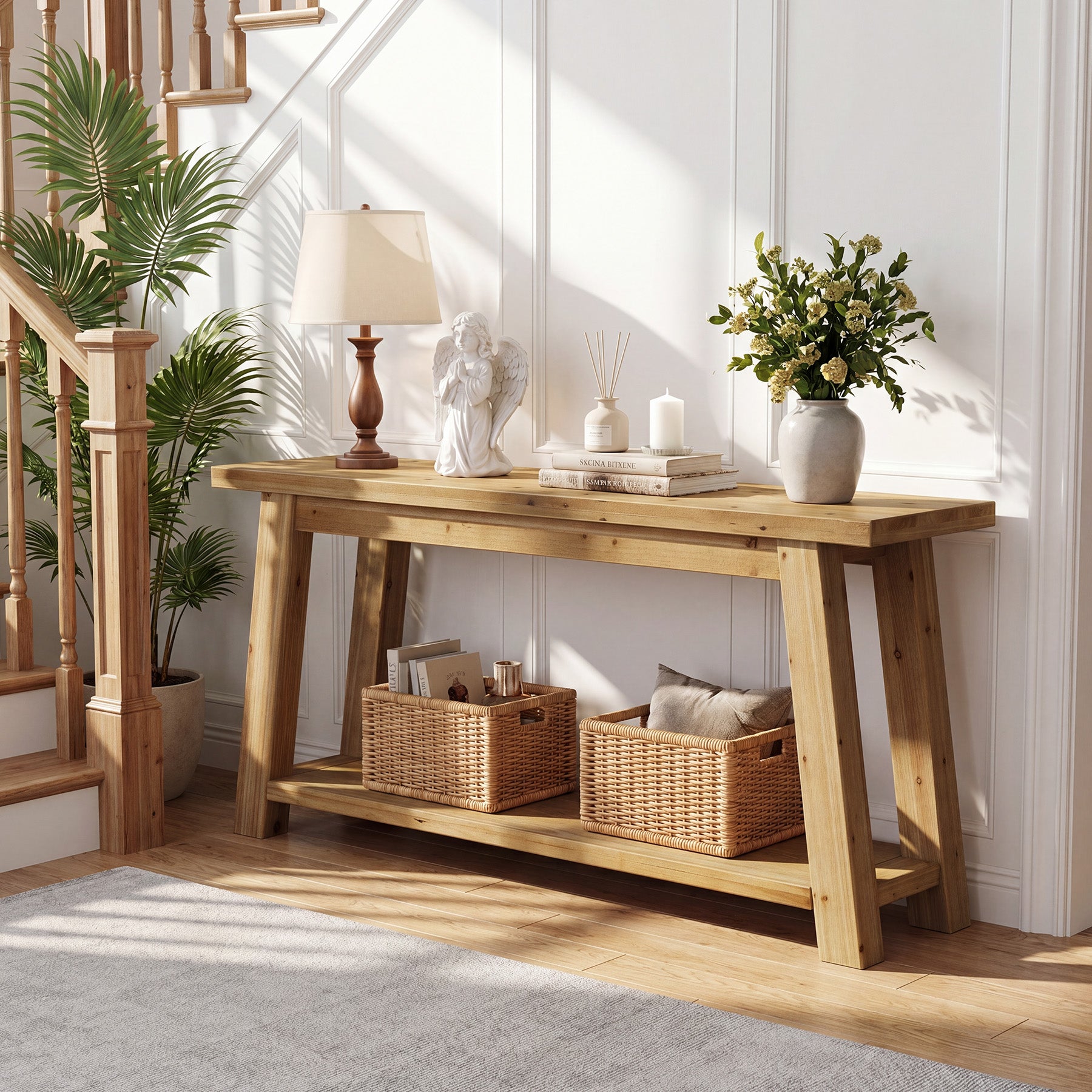 70.9" Solid Wood Console Table, Farmhouse Entryway Table for Living Room