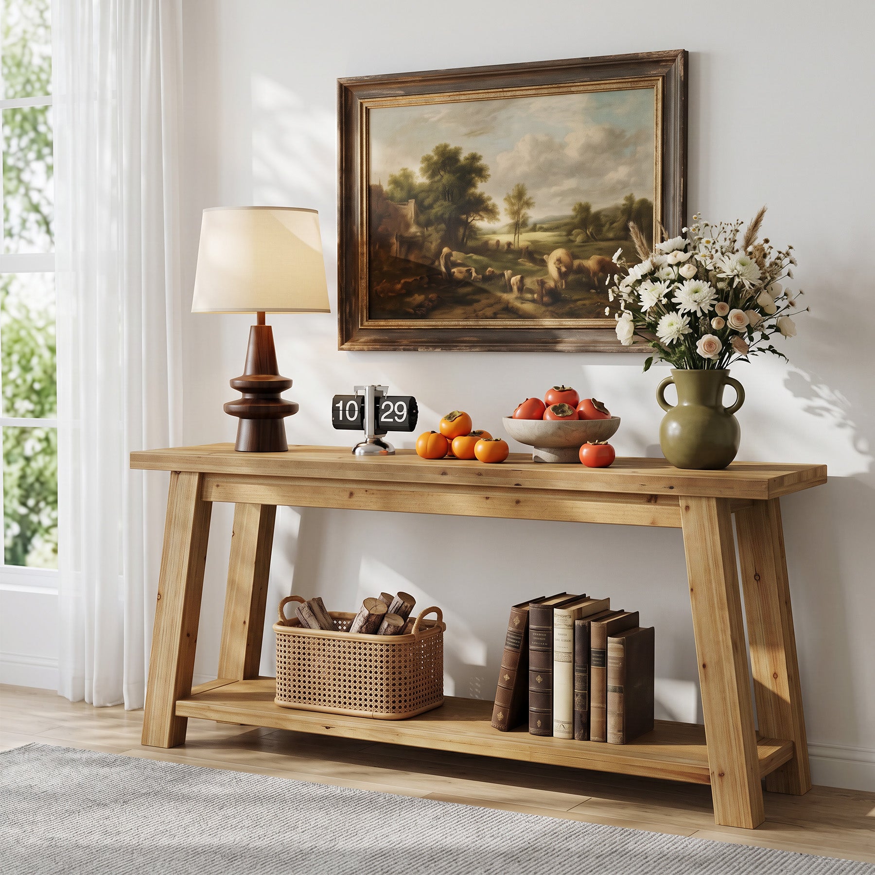 70.9" Solid Wood Console Table, Farmhouse Entryway Table for Living Room