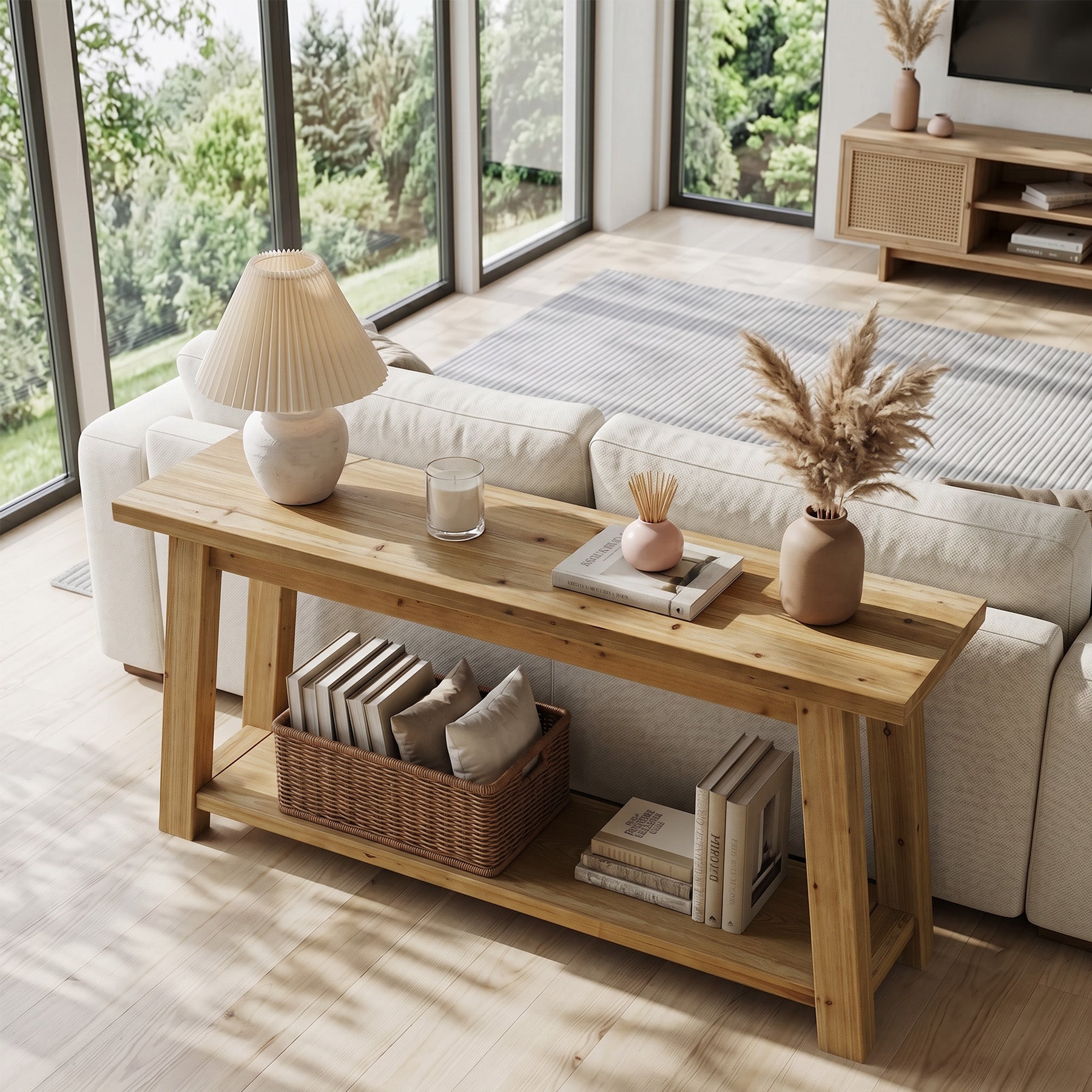 70.9" Solid Wood Console Table, Farmhouse Entryway Table for Living Room