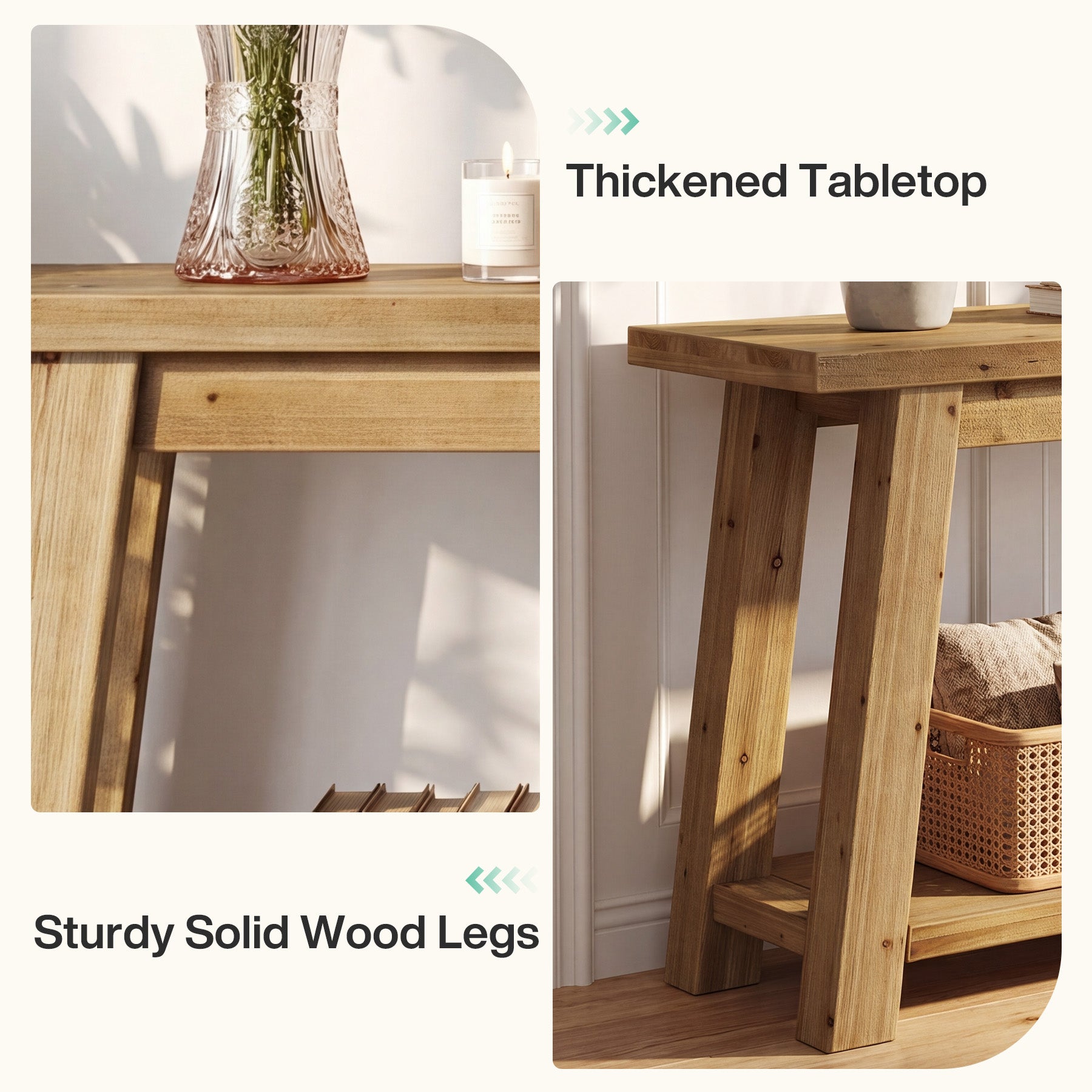 70.9" Solid Wood Console Table, Farmhouse Entryway Table for Living Room