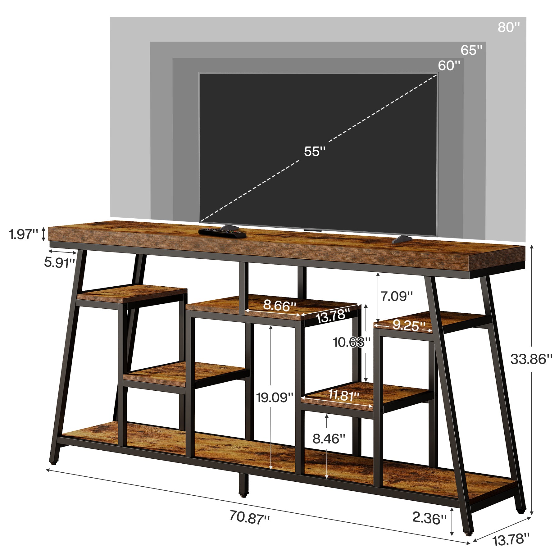 70.9" TV Stand, Media Console Entertainment Center with Storage Shelves