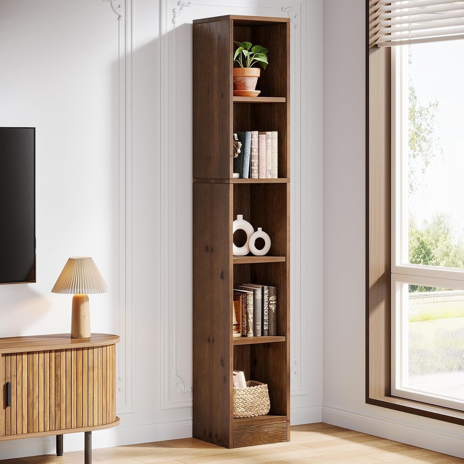 Wood Corner Bookcase 5-Tier Bookshelf - Thumbnail 2