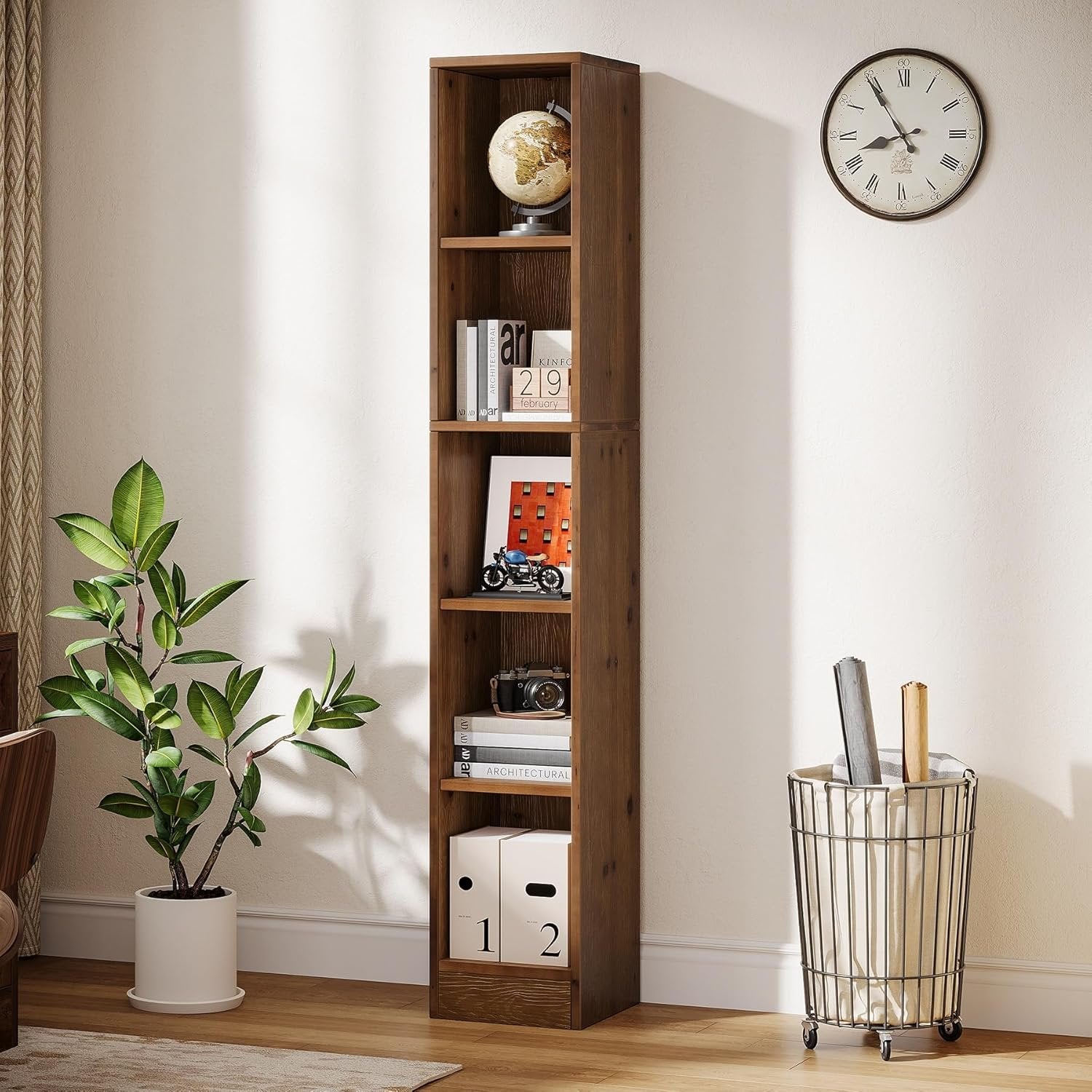 70.9" Tall Bookshelf, 5-Tier Wood Corner Bookcase Display Shelves for Home Office