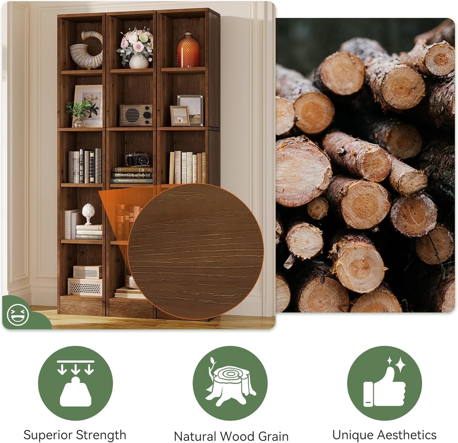 70.9" Tall Bookshelf, 5-Tier Wood Corner Bookcase Display Shelves for Home Office