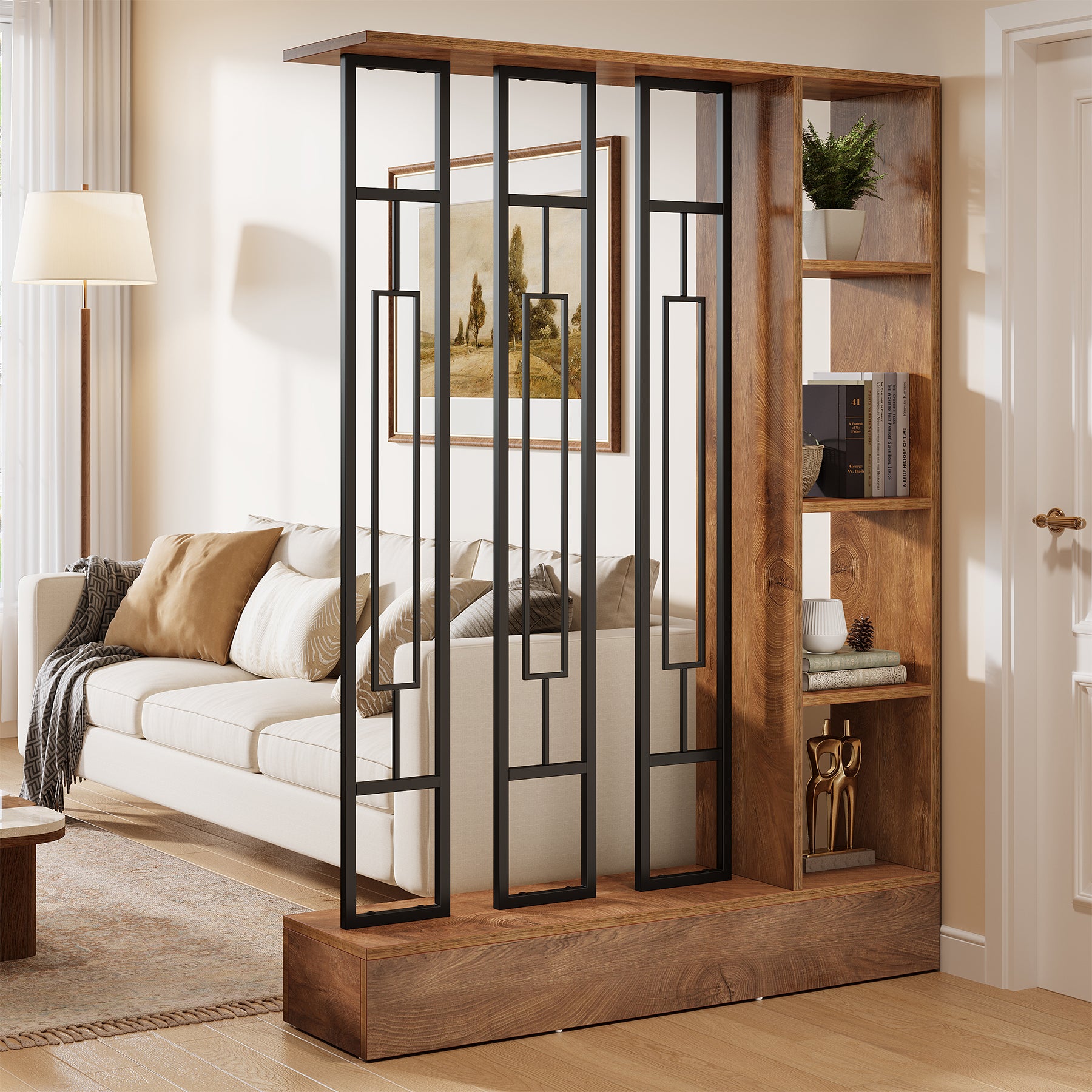 70.9" Wall Room Divider, Freestanding Wall Partition#Color_Brown