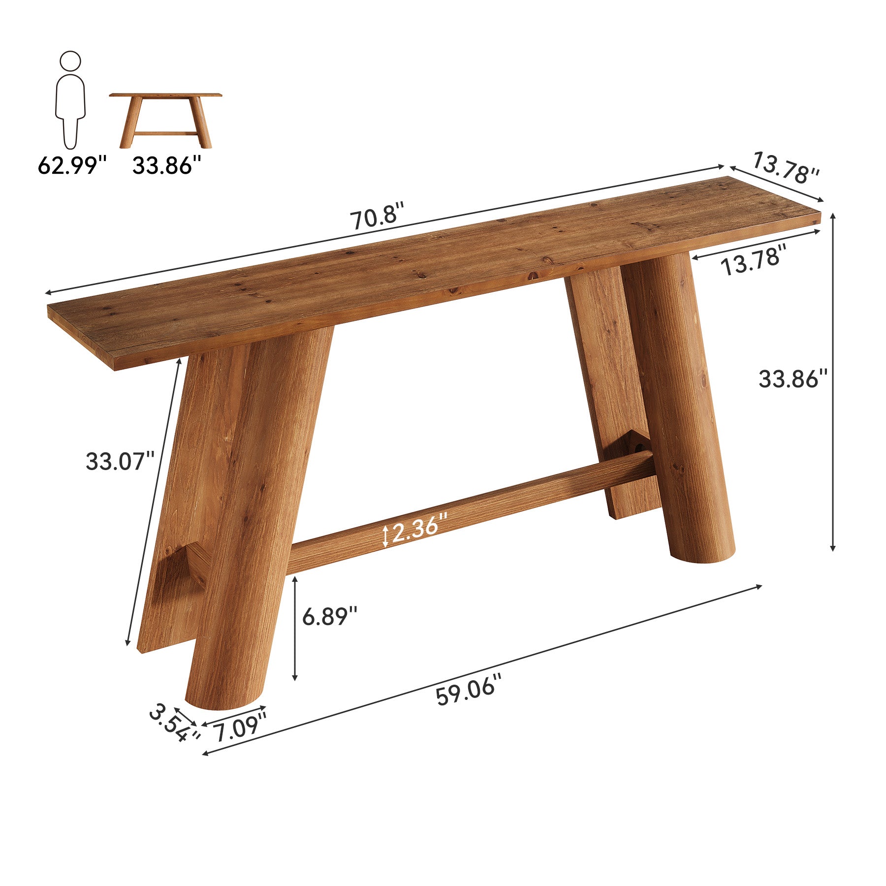 70.9" Wood Console Table, Narrow Sofa Table Behind Couch Entryway Furniture