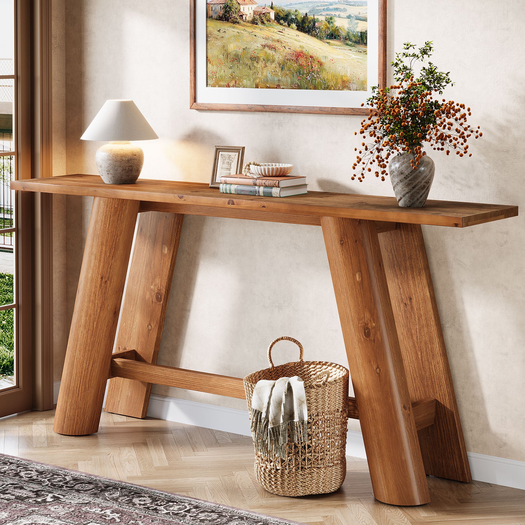 70.9" Wood Console Table, Narrow Sofa Table Behind Couch Entryway Furniture