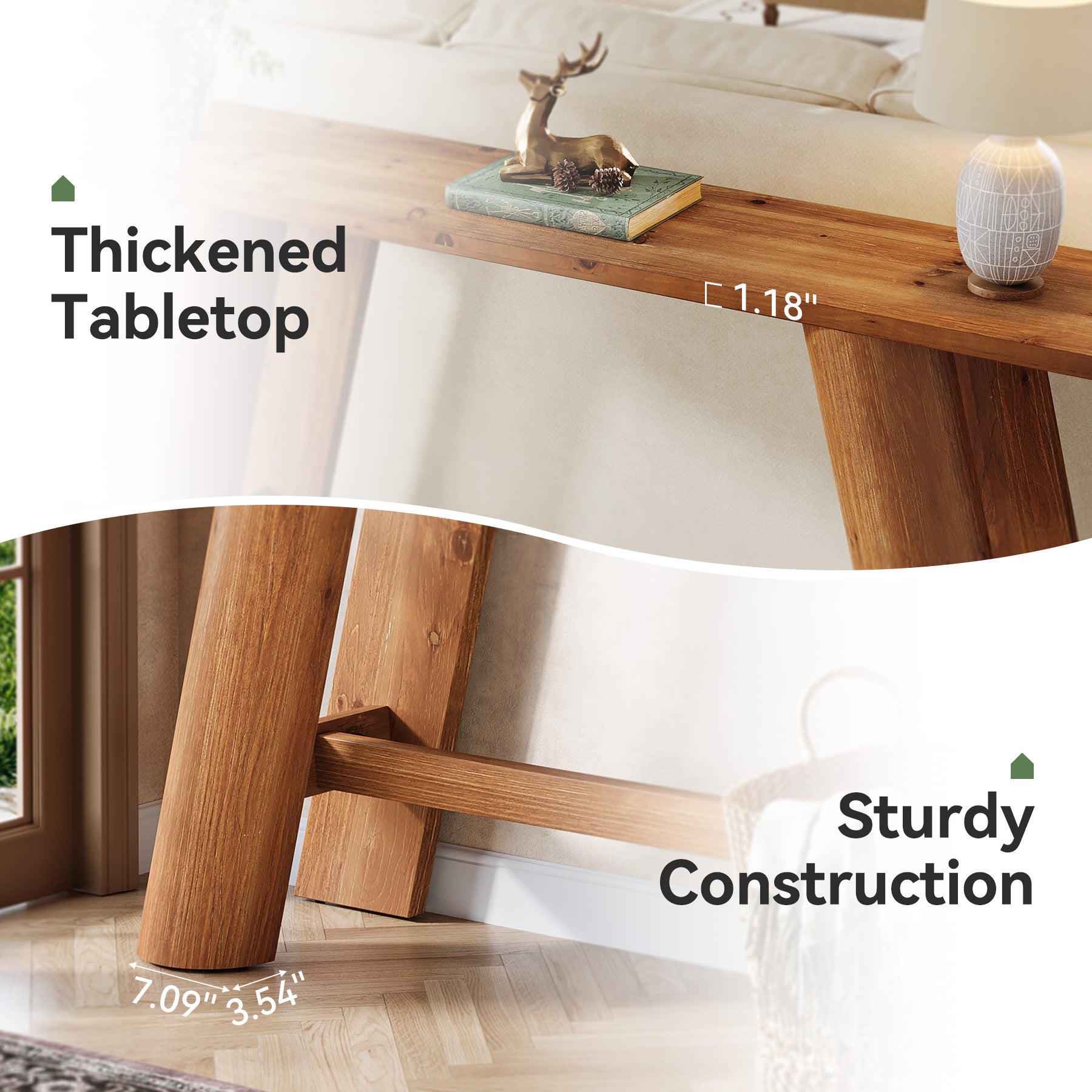 70.9" Wood Console Table, Narrow Sofa Table Behind Couch Entryway Furniture