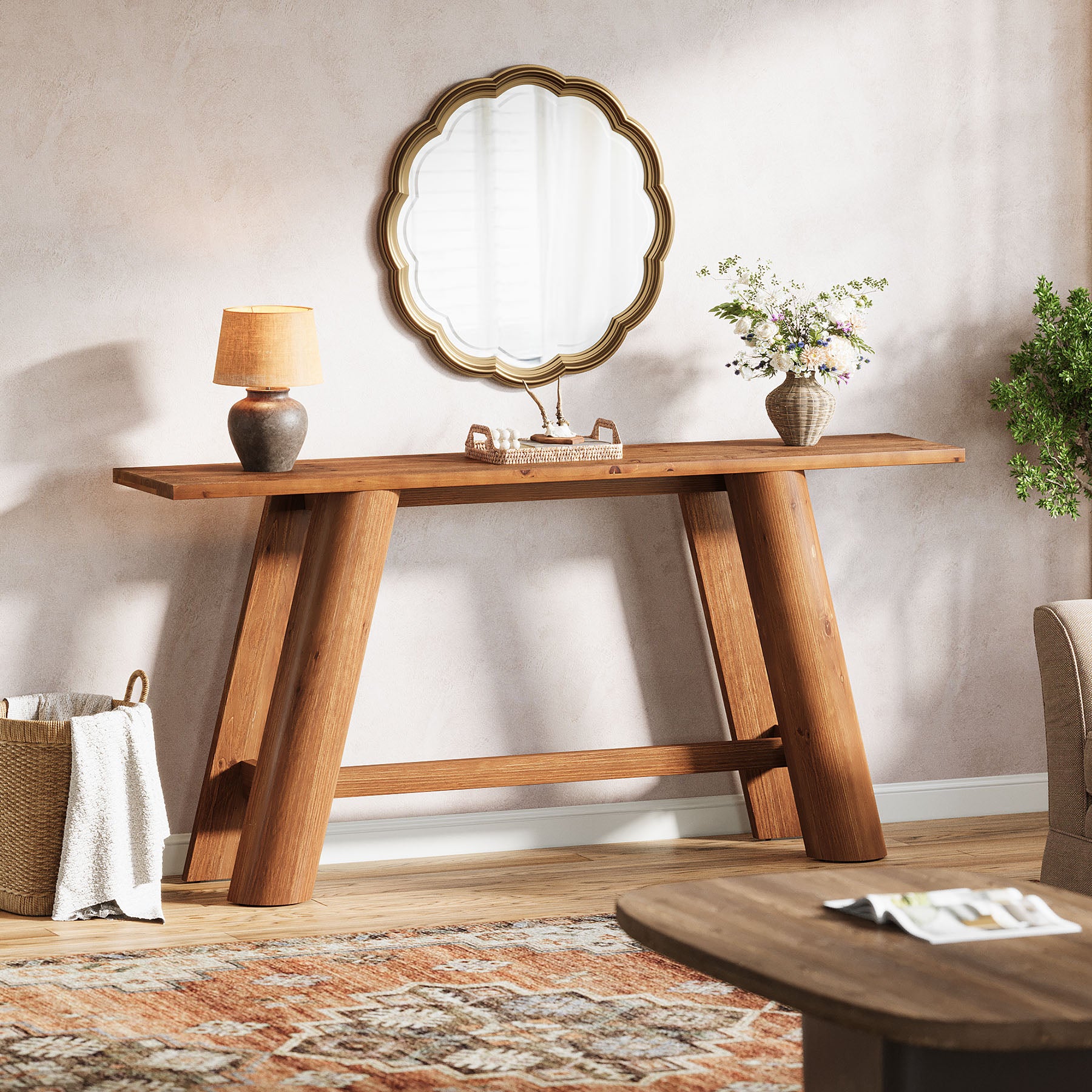 70.9" Wood Console Table, Narrow Sofa Table Behind Couch Entryway Furniture