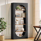 70.8-Inch Black Arched Bookcase, 5-Tier Freestanding Modern Tall Bookshelf