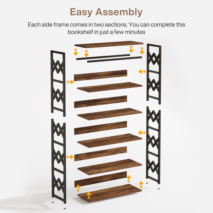 70.8" Bookshelf, 6 - Tier Vintage Bookcase Display Rack with Open Shelves Tribesigns