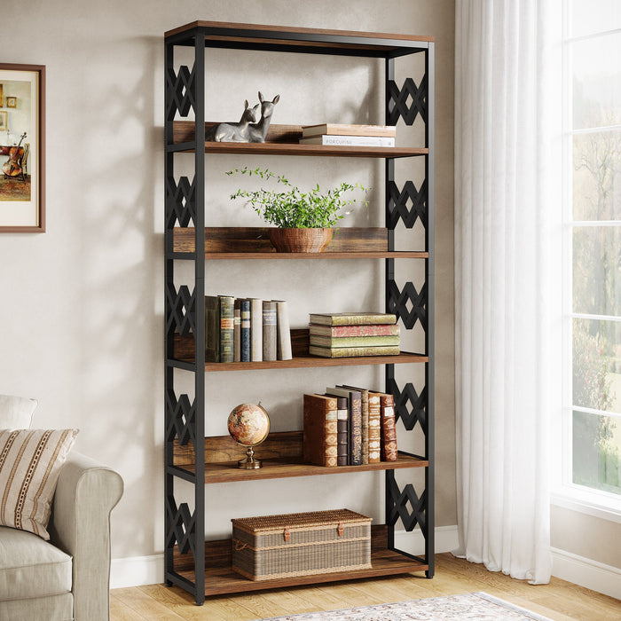 70.8" Bookshelf, 6 - Tier Vintage Bookcase Display Rack with Open Shelves Tribesigns