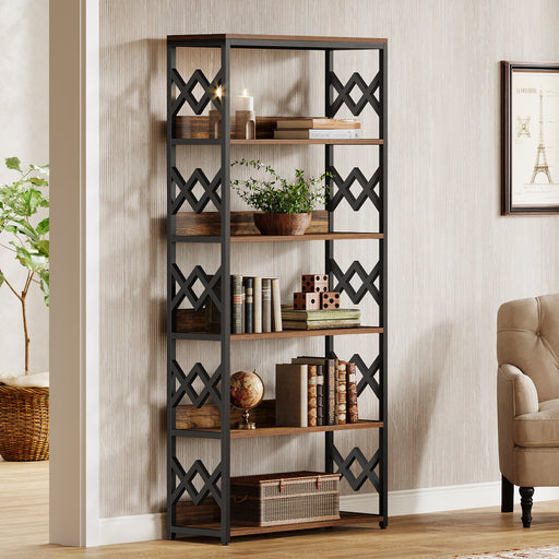 70.8" Bookshelf, 6 - Tier Vintage Bookcase Display Rack with Open Shelves Tribesigns