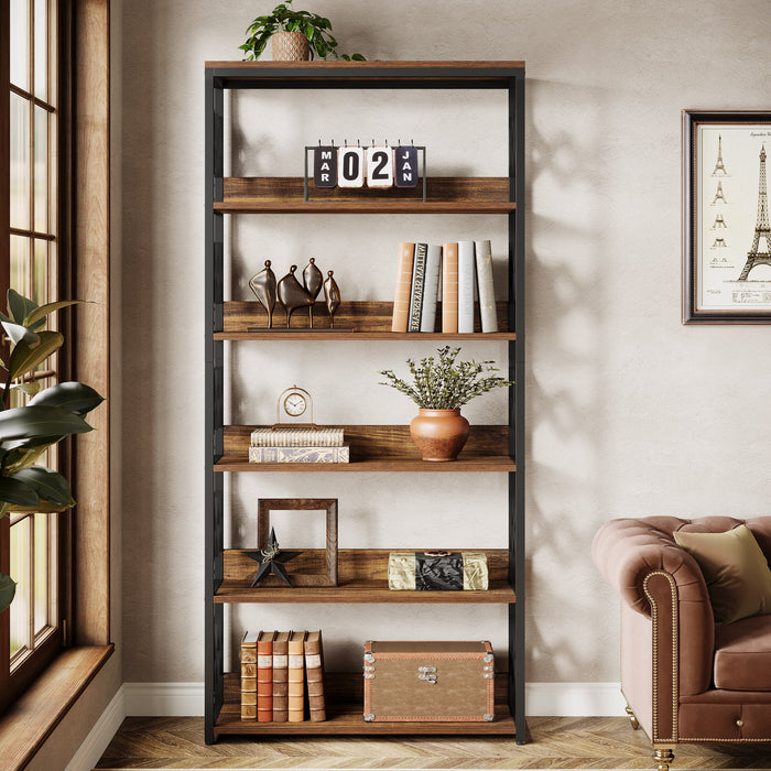 70.8" Bookshelf, 6 - Tier Vintage Bookcase Display Rack with Open Shelves Tribesigns