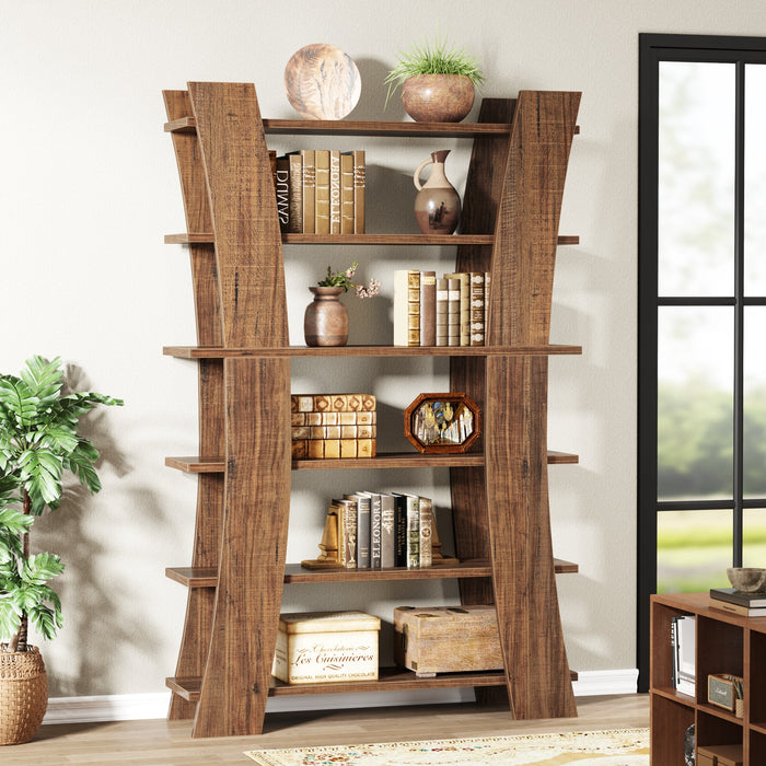 70.8” Bookshelf, 6-Tier Wood Etagere Bookcase Display Shelf with 6 Shelves Tribesigns