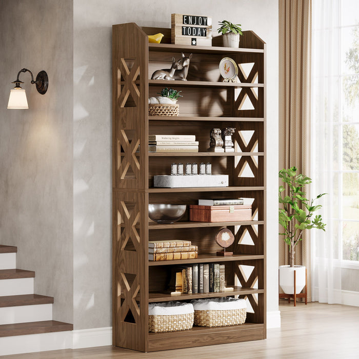 70.8" Bookshelf, Wooden 9 - tier Bookcase Etagere Display Shelf Tribesigns