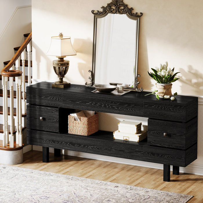 70.8" Console Table, Farmhouse 2 - Tier Entryway Table with Display Shelf Tribesigns