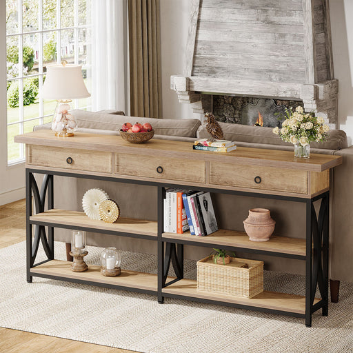 70.8" Console Table, Long Sofa Table with 4 - Tier Storage Shelf Tribesigns