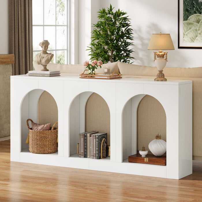 70.8" Console Table, Wood Entryway Entry Table with 3 Arched Shelves Tribesigns