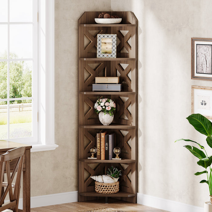 70.8" Corner Shelf, 6 - Tier Corner Bookcase Display Shelves Plant Stand Tribesigns