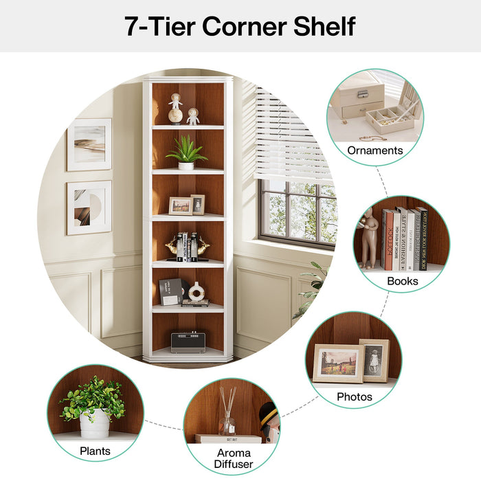 70.8" Corner Shelf, 7 - Tier Modern Bookshelf Display Rack Tribesigns