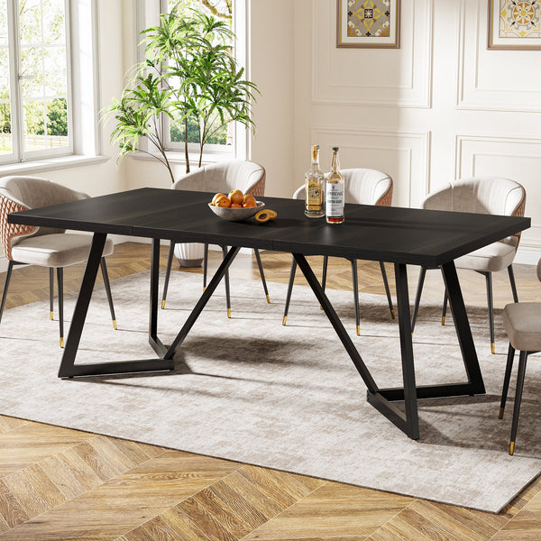 70.8" Black Rectangular Dining Table, Modern Dining Table for 6-Tribesigns