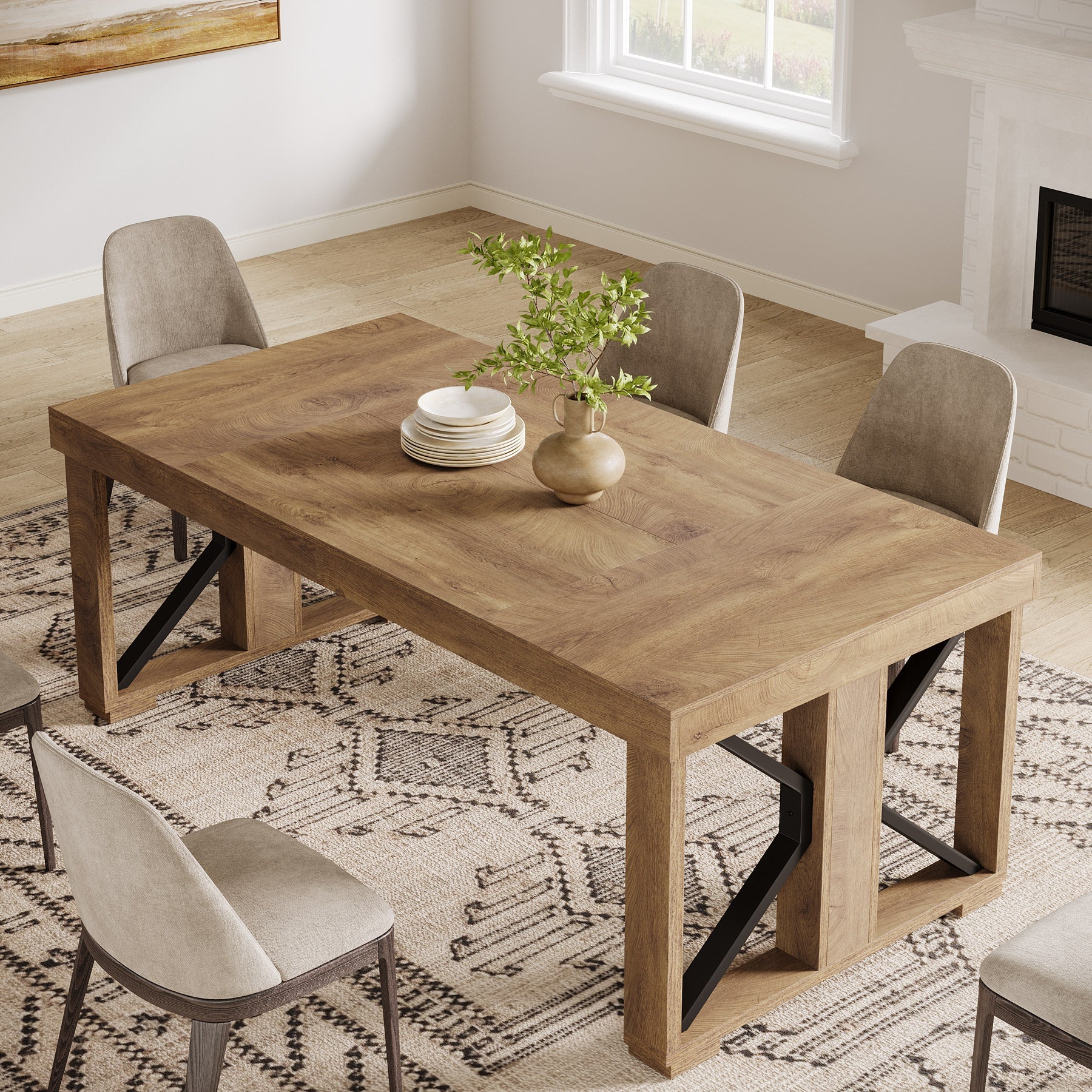 70.8" Dining Table, Wooden Kitchen Dinner Table for 6 - 8 People Tribesigns