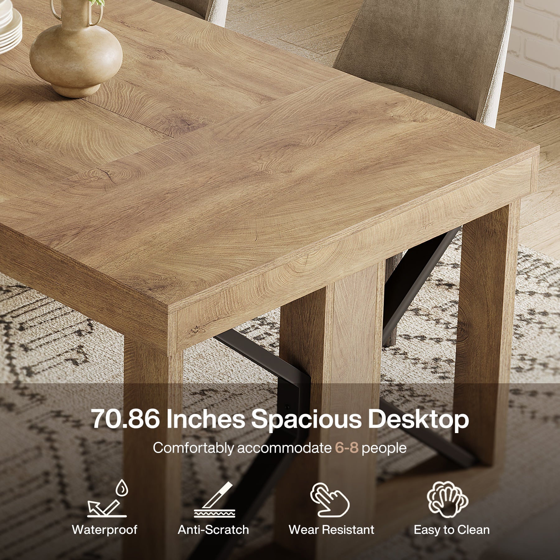 70.8" Dining Table, Wooden Kitchen Dinner Table for 6 - 8 People Tribesigns