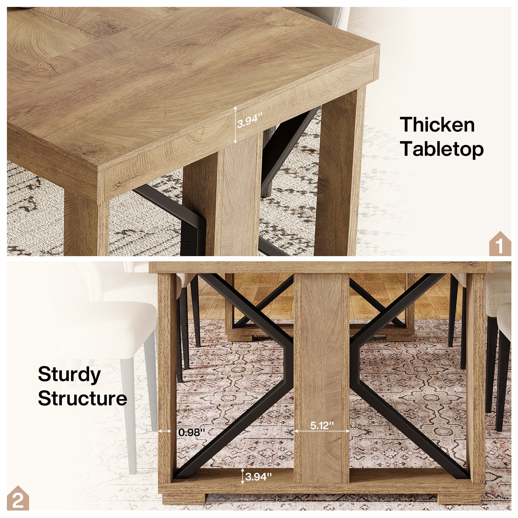 70.8" Dining Table, Wooden Kitchen Dinner Table for 6 - 8 People Tribesigns