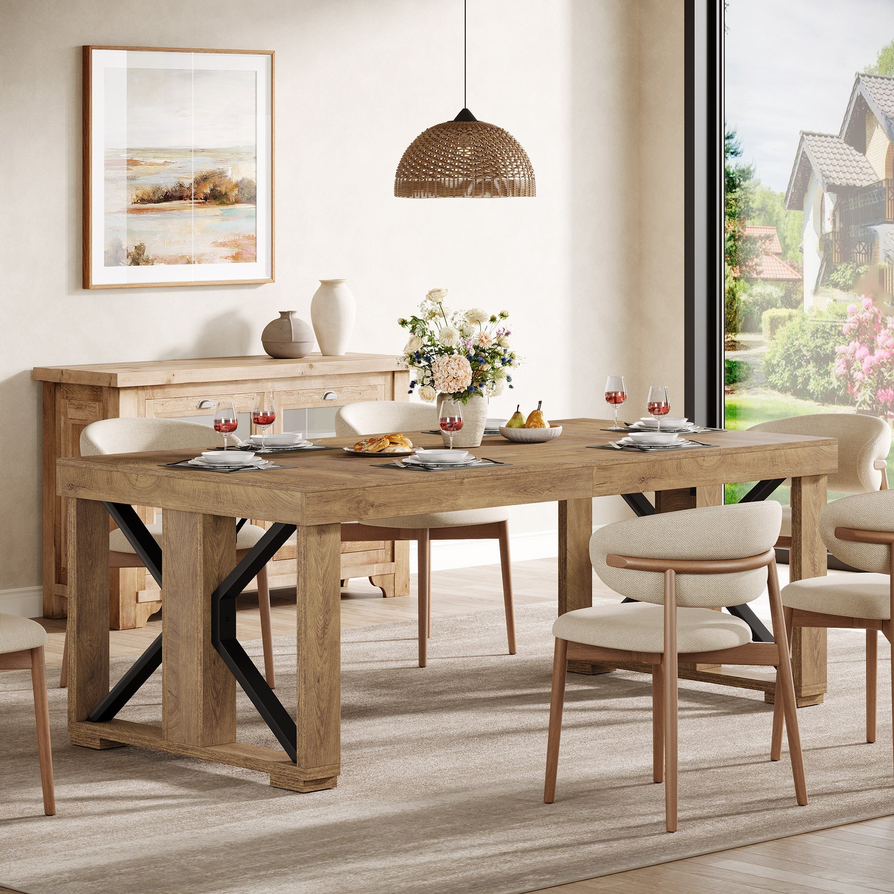 70.8" Dining Table, Wooden Kitchen Dinner Table for 6 - 8 People Tribesigns