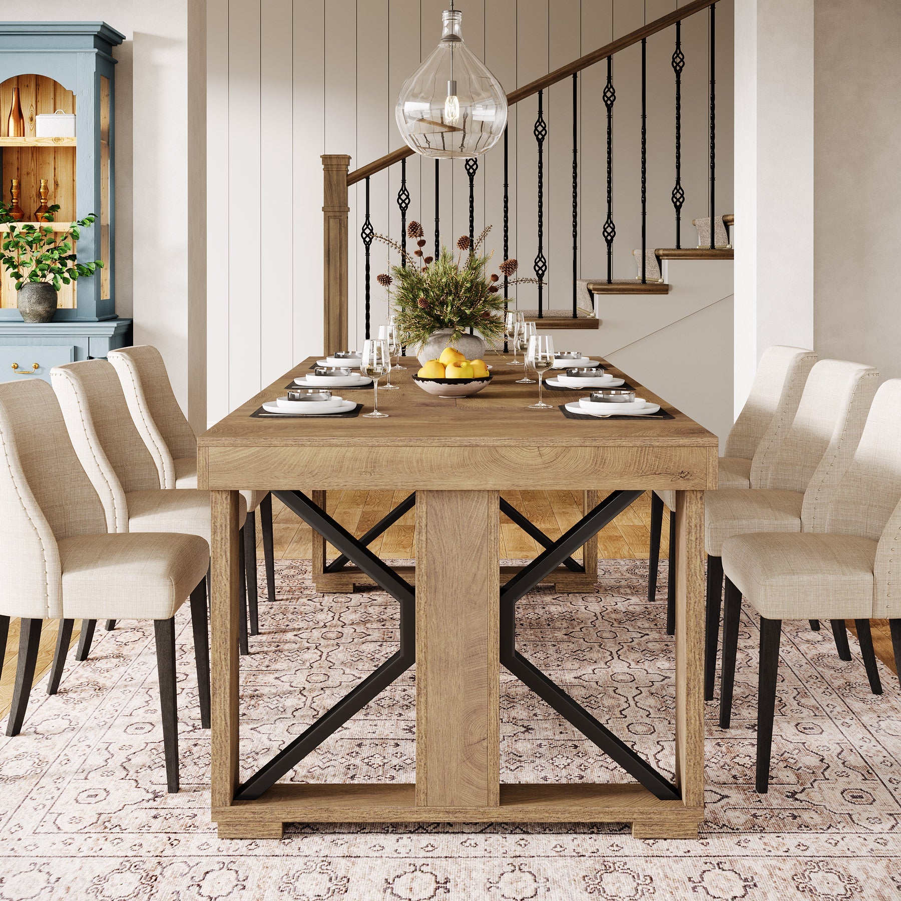 70.8" Dining Table, Wooden Kitchen Dinner Table for 6 - 8 People Tribesigns