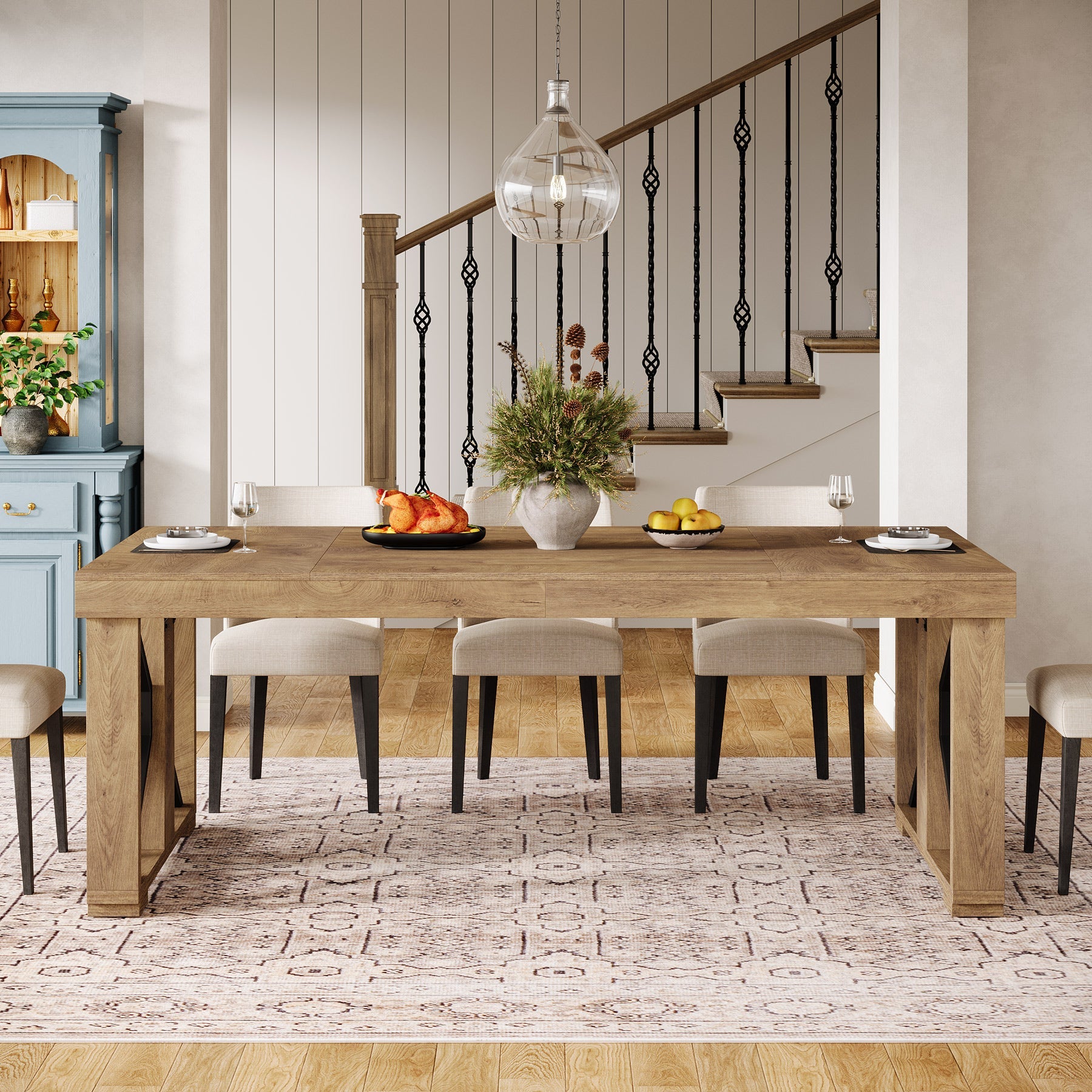 70.8" Dining Table, Wooden Kitchen Dinner Table for 6 - 8 People Tribesigns