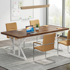 70.8 inch executive desk with industrial wood desktop and white metal frame for home office