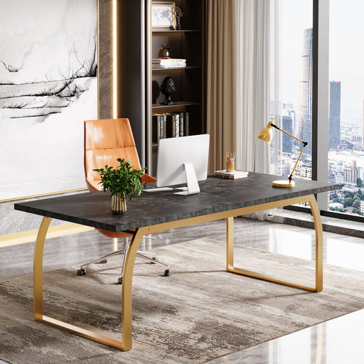 70.8" Executive Desk, Modern Faux Marble Computer Desk Writing Table Tribesigns